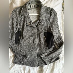 KUT From The Kloth Women's Moto Jacket TEXTURED Black White Plaid Zippers EUC XL